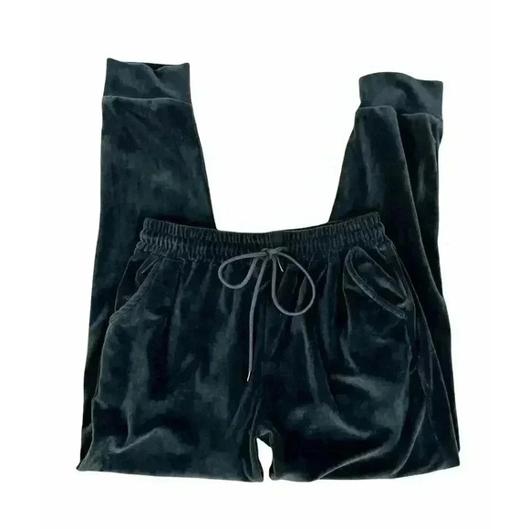 Velveteen Dark Blue Jogger Pants LARGE Stretch Drawstring Elastic Waist Women's - Picture 1 of 11